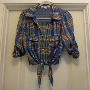 AMERICAN RAG PRETTY IN PLAID & CROCHET CROP SHORT TIE TOP L